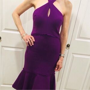 Cinq A Sept Dante Halter Purple Midi Keyhole Dress 6